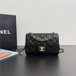 CHANEL Black Quilted Leather Mini Flap Bag with Gold Hardware
